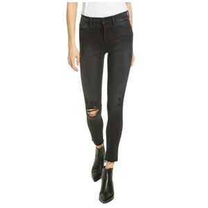 Frame Le High Skinny Black Distressed Jeans Size 30
